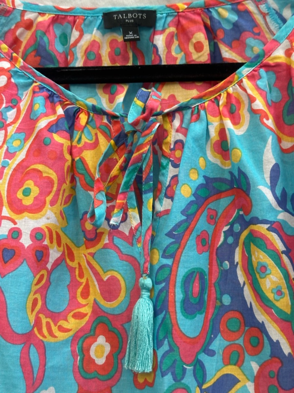 Talbots Turquoise Multicolor Paisley Peasant Blouse - Picture 4 of 8